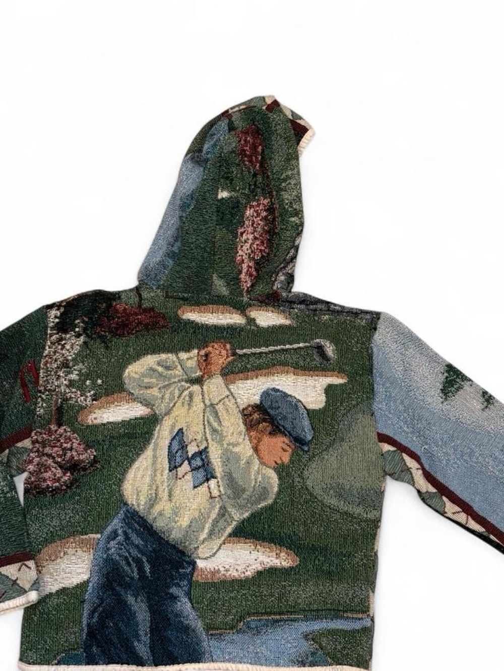 Repurposed Golfer Tapestry Hoodie in Forest Green